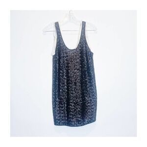 Wilfred Silk Black Mix Sequin mini dress with white frayed detailing SZXS
